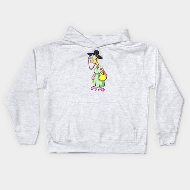 Cute korean traditional styled chicken cartoon figure illustration Kids Hoodie by slluks_shop